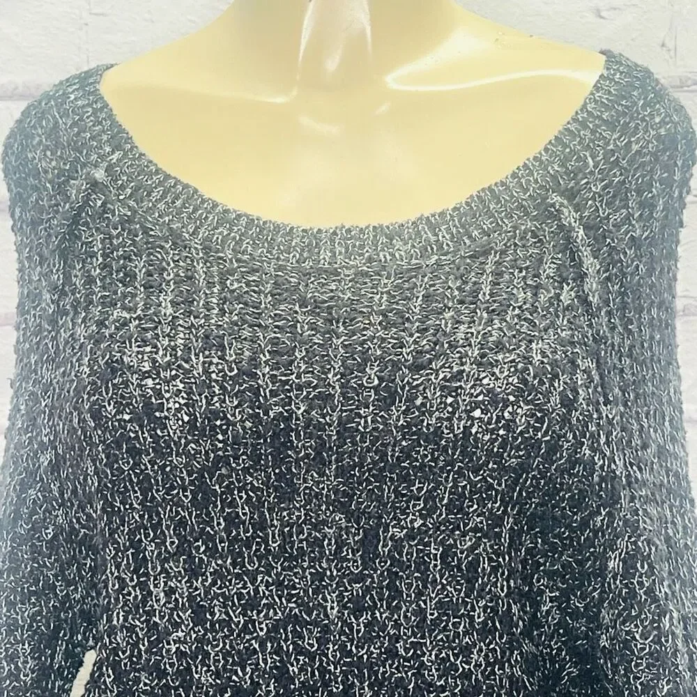 Free People Womens Black White Ribbed Knit Raglan Long Sleeve Sweater Small